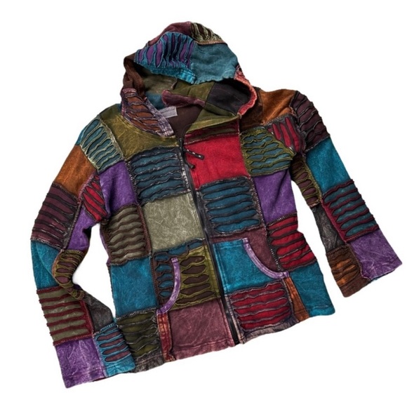 Ark Imports Jackets & Blazers - #15 Ark Imports Boho Multicolour Patchwork Zipper Front Cotton Hoodie Small